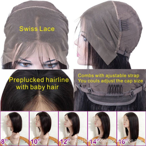 Cheap human frontal wigs straight remy hair wig natural hair peruvian short bob wigs lace front virgin human hair